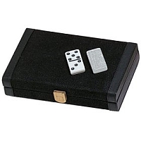 Double Nine Dominoes in a white and silver/black box