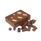Handmade Wooden Double Six Dominoes in a Wood Box